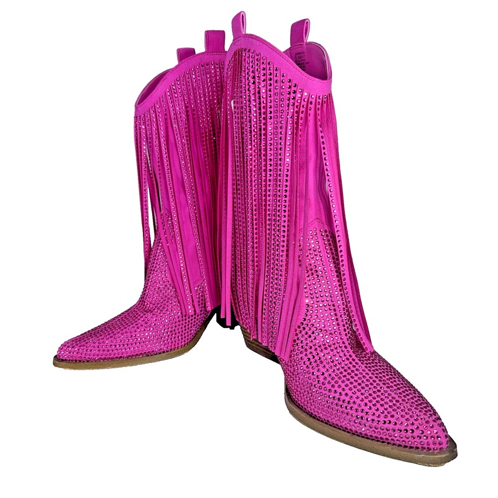 Jessica Simpson Hot Pink Rhinestone Fringe Western Cowboy Boots Sz 9.5 Womens - Picture 5 of 13